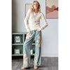 WASHED FLOWER PATCHWORK STRAIGHT DENIM JEANS: DENIM PINK / S-M-L-XL(2-2-2-2)