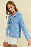 RUFFLED OVER-SIZED COLLAR DENIM QUILTED JACKET - 10601J-1: DK.DENIM / L