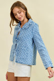 RUFFLED OVER-SIZED COLLAR DENIM QUILTED JACKET - 10601J-1: DK.DENIM / M