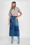 HIGH RISE FLARED MAXI SKIRT - Patchwork Design: DARK DENIM / L