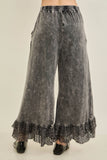 Mineral Washed Lace Ruffles Cropped Pants HP6931: Silver Grey / S-M-L / 2-2-2