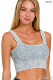 ", Square neck Washed Seamless Rib Bralette w/ Removab: DEEPCAMEL-159667 / L/XL