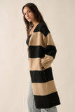 Striped Knit Open-Front Duster Pocket Cardigan: Cocoa-Pink / S