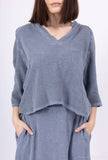 Linen cotton top with sleeve detail 15811: 50% linen 50% cotton / Green / One size
