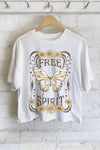 FREE SPIRIT BUTTERFLY GRAPHIC LONG CROP TOP: STONE