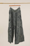 Floral print trousers in 100% Linen REF. 30526: Duck Green