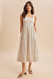 COTTON FLORAL SLEEVELESS MAXI DRESS: FRENCH BLUE / L