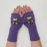 Fingerless Cashmere Gloves-Owl: Light Blue / One Size Fits Most
