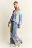 Mineral Washed Floral WaveKnit Jacquard Boho Pants HP6106: Silver Grey / S-M-L / 2-2-2