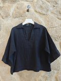 REF 12104 BLOUSE SHIRT COLLAR 100% LINEN: CAMEL