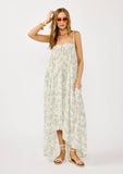 Spaghetti Strap Floral Hi-Lo Maxi Dress: Vanilla/Dusty Purple / M