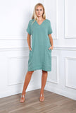 Short dress in 100% linen REF.3141: Khaki / Unique