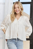 CET3887 - SOLID LONG SLEEVES TOP WITH EYELET: Beige / S-M-L(2-2-2)