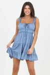 C4E26-SWDT WIDE STRAP TIE BUST DRESS WITH LACE DETAIL : S