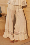 Cotton and Crochet Lace Wide-Leg Ruffle-Hem Pants: OFF WHITE / S