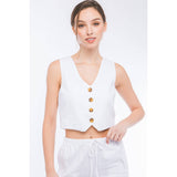 Linen Buttoned Vest Top: GREYSTONE / M