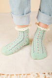 SC10048C-Lace Trim Detail Floral Printed Crew Socks: WHITE / S/5