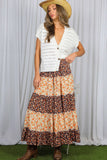 Patchwork Floral Print Bohemian-Inspired Maxi Skirt VS83041B: Orange / S