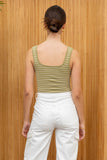 STRIPED SCOOP NECK HENLEY RIB KNIT TANK TOP: CREAM