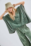 Mineral Washed Doily Boho Pancho Vneck top HT6680: Ashed Black