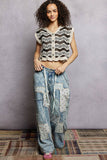 Patchwork Detail Denim Straight Fit Pants: DENIM MULTI / L