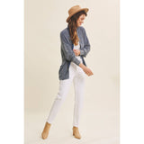 MINERAL-WASHED OPEN FRONT COTTON SWEATER CARDIGAN: WASHED NAVY / S