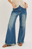 MID-RISE WIDE-LEG FRAYED HEM DENIM JEANS: DENIM BLUE / Contemporary / M