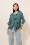 100% Linen Shirt with Knots REF 4602: Duck Green