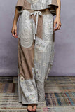 Solid lace patch detail woven pants: HONEY GOLD / M