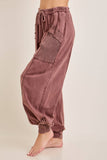 Zen Mineral Washed Ribbed  Baggy Lounge Balloon Pants HP7610: HotCocoa / S-M-L / 2-2-2