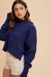 KNITTED MOCKNECK PULLOVER SWEATER: CAMEL / M