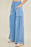 Mineral Washed Boho waist band wideleg cropped pants HP5900 : Ashed Black / S-M-L / 2-2-2