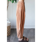 WASHED PLEAT DETAIL COTTON LINEN PANTS: BRICK / S-M-L-XL(2-2-2-2)