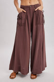 DRAWSTRING PATCH POCKETS WIDE LEG PANTS: MOCHA / L