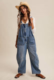 Western Wide-Leg Denim Overalls LRP0336: Sunwashed Blue / Contemporary / L