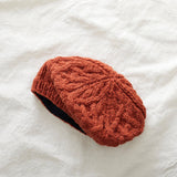 HEMANTA Cable Knit Wool Beret Hat: Forest Green