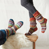 LUGA Unisex Waste Wool House Socks S/M/L: Multi Rust Orange / UK6-8
