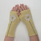 Fingerless Cashmere Gloves-Daisy: White on Rust / One Size Fits Most