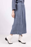 Mid-Length Linen Pants 20570: Black
