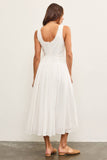 BASQUE WAIST FRAYED EDGE TIERED DRESS: OFF WHITE / S
