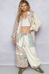 Floral print patchwork twill joger pants: DENIM / S