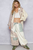 Floral print patchwork twill joger pants: DENIM / S