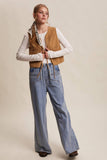 Colored Denim Tie-Front Vest LVT018: Caramel / L