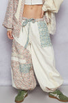Floral print patchwork twill joger pants: DENIM / S