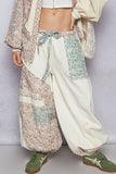 Floral print patchwork twill joger pants: DENIM / S