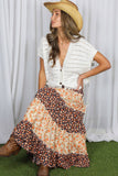 Patchwork Floral Print Bohemian-Inspired Maxi Skirt VS83041B: Orange / M