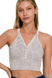 ,.._ SI-25407 Washed Seamless rib snap button crop tank w/ cut-ou: LT TEAL-160842 / S/M