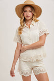 EMBROIDERED LACE TRIMMED SHORTS WITH LINING: NATURAL / M