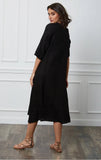 Long dress in 100% linen REF.7161: Khaki / Unique