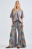Mineral Washed Boho Patch Tiered wide pants HP6619: Vintage Olive / S-M-L / 2-2-2